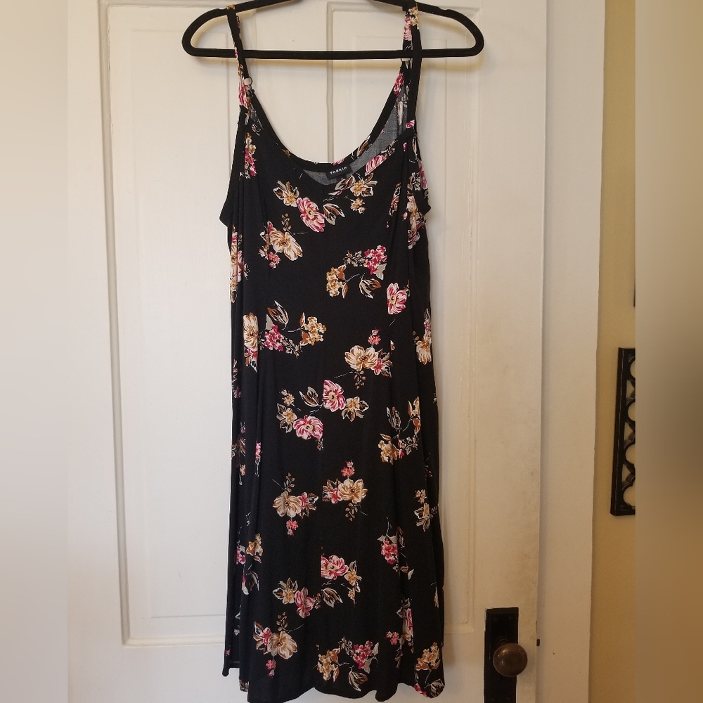 Floral Slip Dress - Black with Pink & Cream Floral